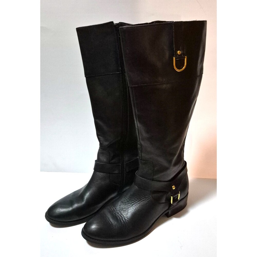 Ralph Lauren Women's Black Leather Riding Boots Zipper Gold Hardware Size 8B